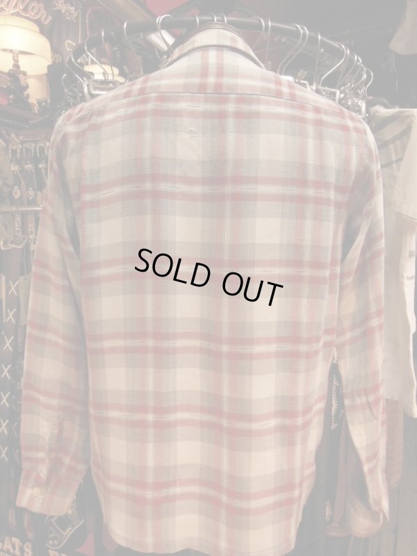 画像13: 1950'S〜 BLOCKS RED X GRAY PLAID RAYON SHIRT SZ/M