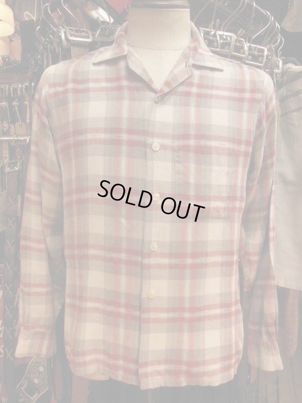 画像11: 1950'S〜 BLOCKS RED X GRAY PLAID RAYON SHIRT SZ/M