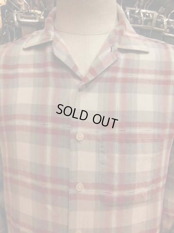 画像15: 1950'S〜 BLOCKS RED X GRAY PLAID RAYON SHIRT SZ/M