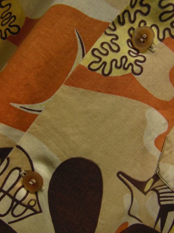 画像6: 1950'S GANTNER ABSTRUCT ATOMIC FISH PRINTED COTTON SHIRT SZ/L 