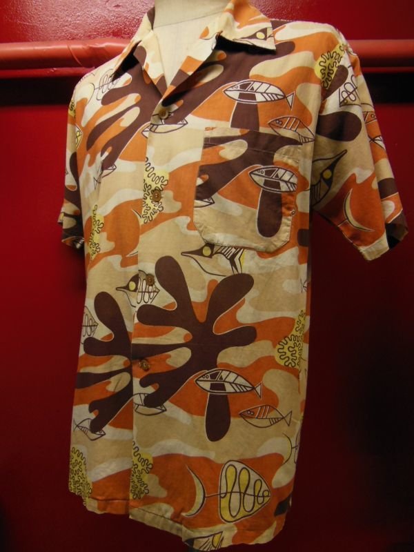 画像9: 1950'S GANTNER ABSTRUCT ATOMIC FISH PRINTED COTTON SHIRT SZ/L 