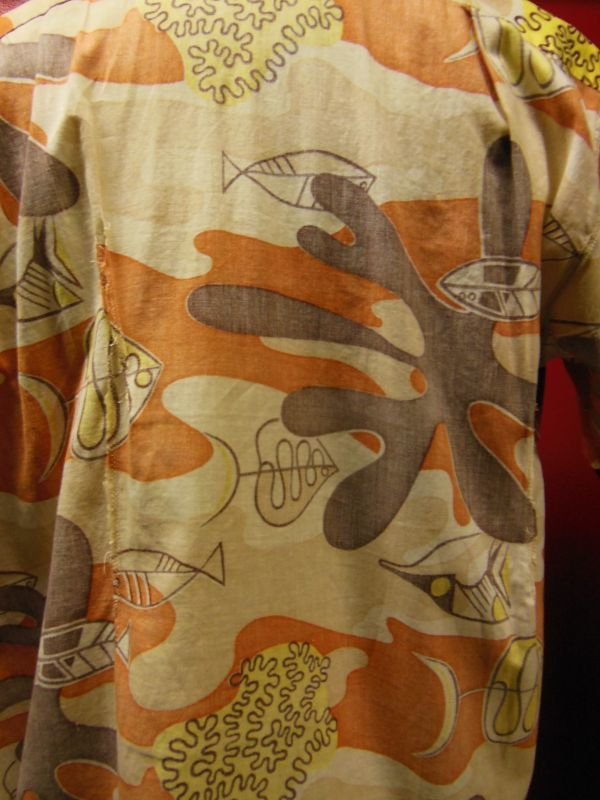 画像15: 1950'S GANTNER ABSTRUCT ATOMIC FISH PRINTED COTTON SHIRT SZ/L 