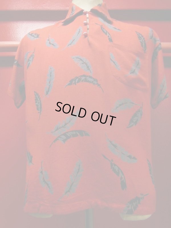 画像15: 1950'S STAR OF HOLLYWOOD FEATHER PRINTED RAYON PULLOVER SHIRT/M