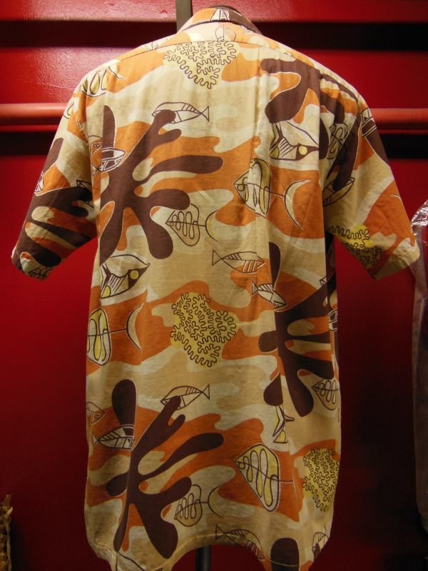 画像10: 1950'S GANTNER ABSTRUCT ATOMIC FISH PRINTED COTTON SHIRT SZ/L 
