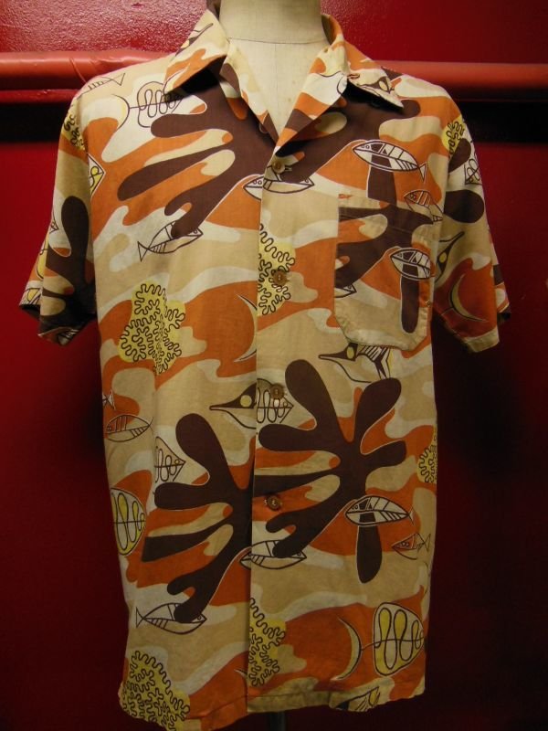 画像7: 1950'S GANTNER ABSTRUCT ATOMIC FISH PRINTED COTTON SHIRT SZ/L 