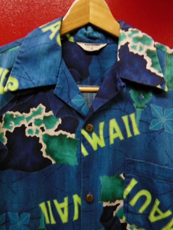 画像2: 50S60S 米国ハワイ製 ビンテージ MADE INHAWAII TIKI柄 ピケコットン ハワイアン アロハシャツ/M US古着