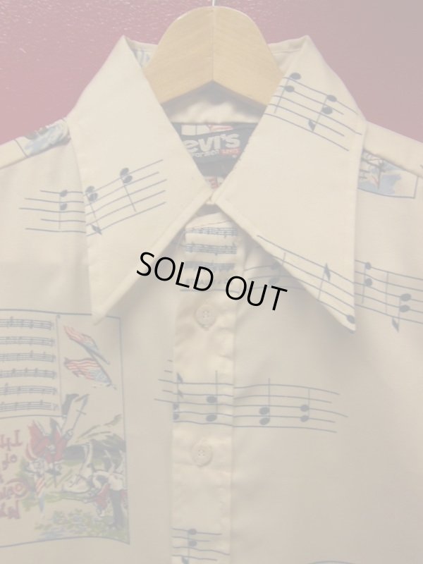 画像3: 70S ビンテージ US古着 LEVI'S リーバイス ポリシャツ 米国国家楽譜/ポストカードプリント/Mサイズ 