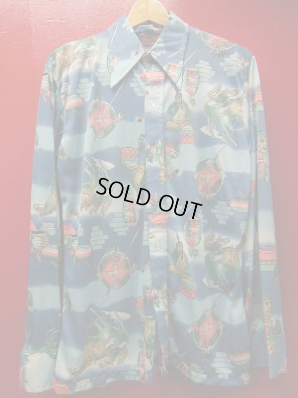 画像4: 70S ビンテージ US古着 SHERRY SU'S ネイティブインディアン柄 ポリシャツ/Lサイズ/ナヴァホ 