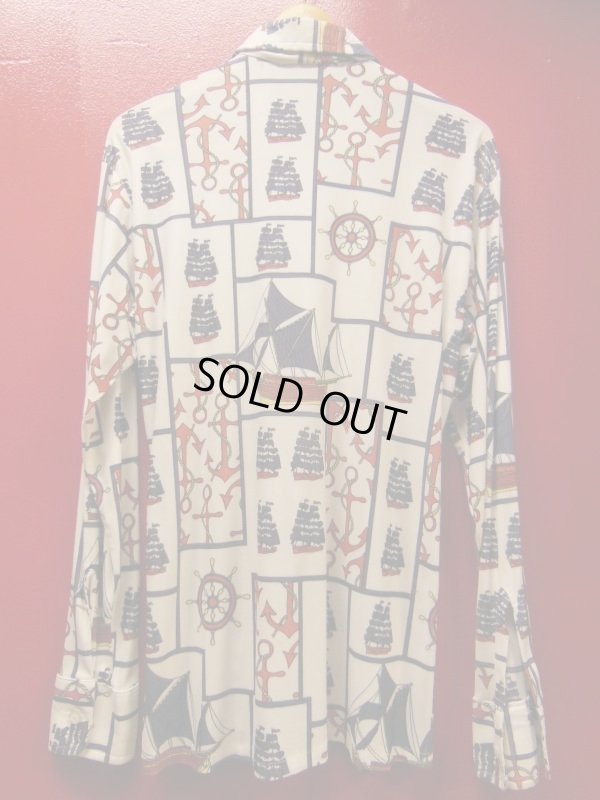 画像6: 70S ビンテージ US古着Beeline FASHIONS ポリシャツ NAUTICAL柄プリント/Mサイズ 