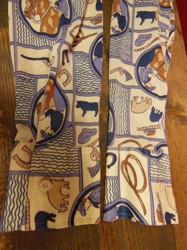 画像10: 70S ビンテージ US古着 LEVI'S リーバイス ポリシャツ カウボーイ馬具総柄プリント/Lサイズ 