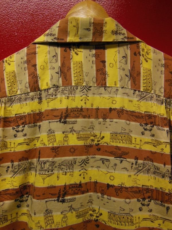 画像4: 1950'S LEISURE CLUB MEXICAN BORDER PRINTED COTTON SHIRT SZ/M