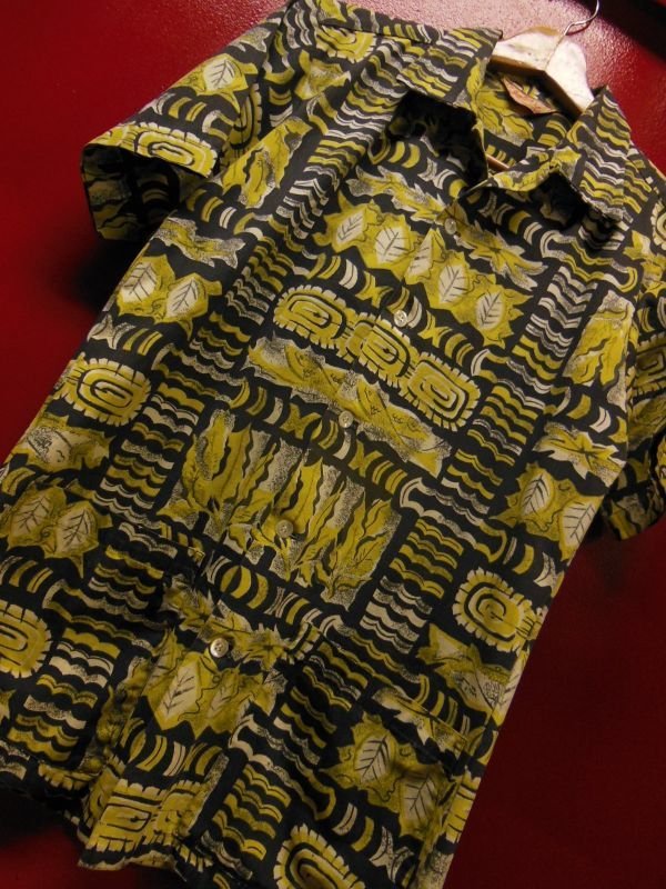 画像10: 1950'S JANTZEN ABSTRUCT PRINTED BLACK COTTON HAWAIIAN SHIRT SZ/M