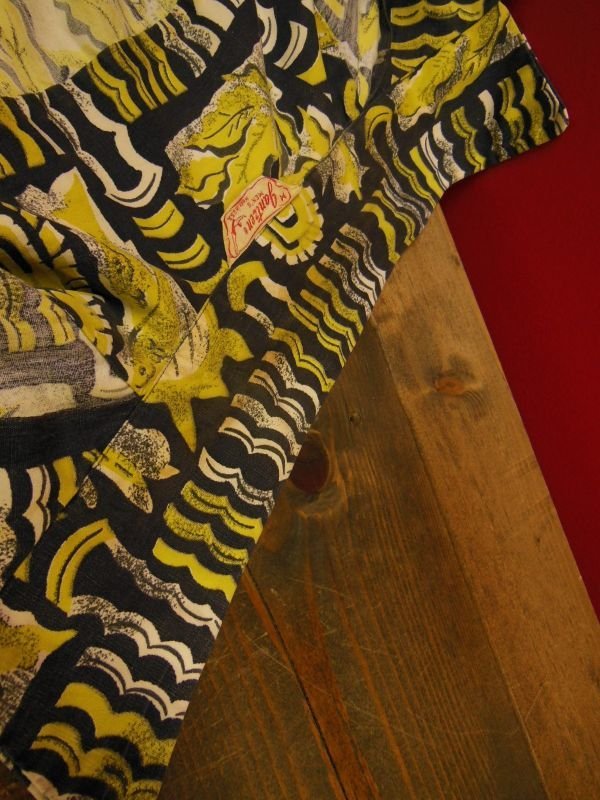 画像9: 1950'S JANTZEN ABSTRUCT PRINTED BLACK COTTON HAWAIIAN SHIRT SZ/M