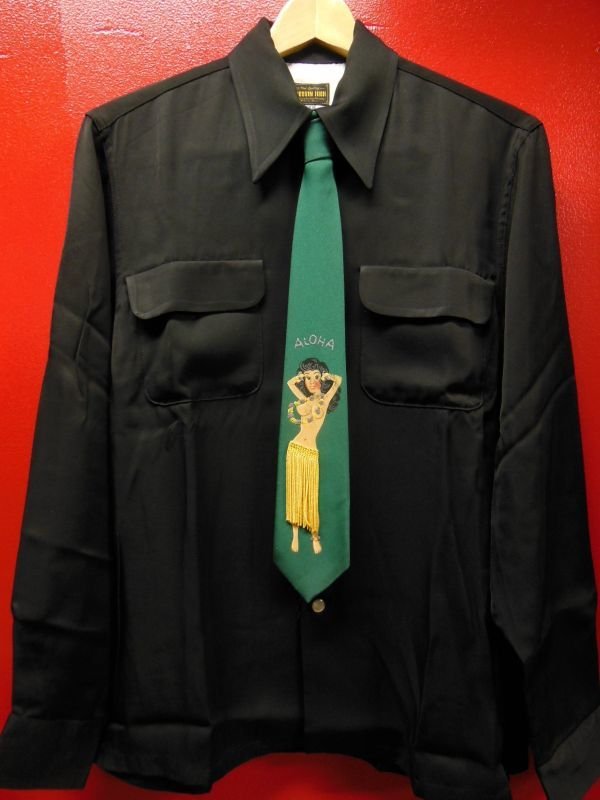 画像4: 1950'S HAWAIIAN HULA GIRL PIN-UP TIE/緑/ハンドペイント ピンナップ ネクタイ/4 