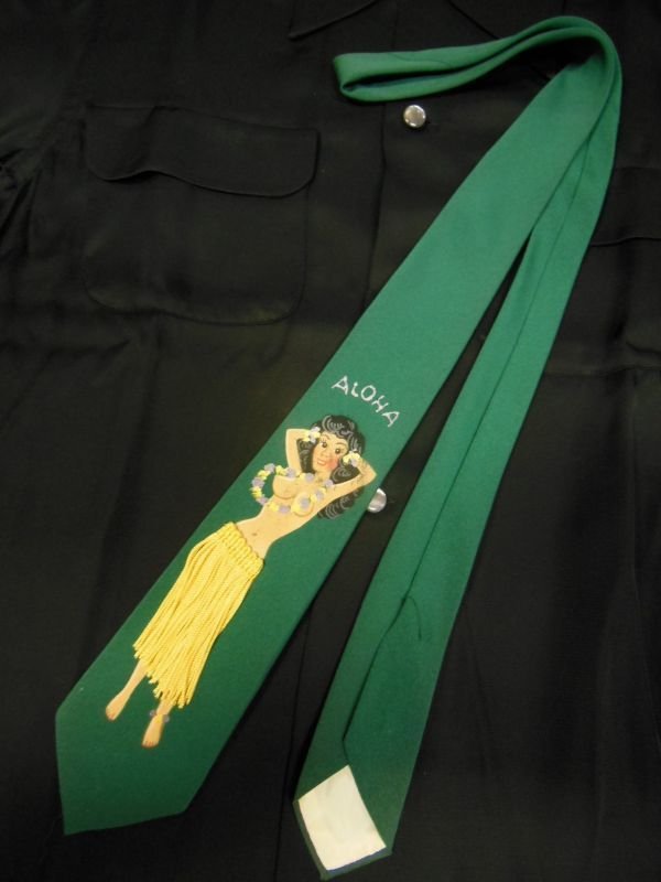 画像5: 1950'S HAWAIIAN HULA GIRL PIN-UP TIE/緑/ハンドペイント ピンナップ ネクタイ/4 