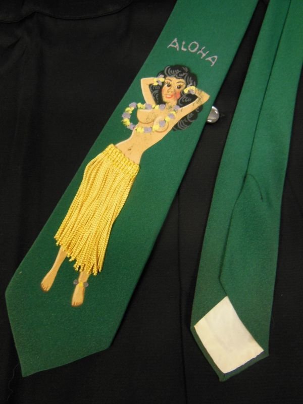 画像6: 1950'S HAWAIIAN HULA GIRL PIN-UP TIE/緑/ハンドペイント ピンナップ ネクタイ/4 