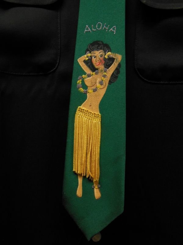 画像3: 1950'S HAWAIIAN HULA GIRL PIN-UP TIE/緑/ハンドペイント ピンナップ ネクタイ/4 