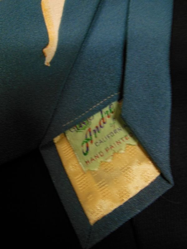 画像7: 1950'S HAWAIIAN HULA GIRL PIN UP TIE/青緑/ハンドペイント ピンナップ ネクタイ/5