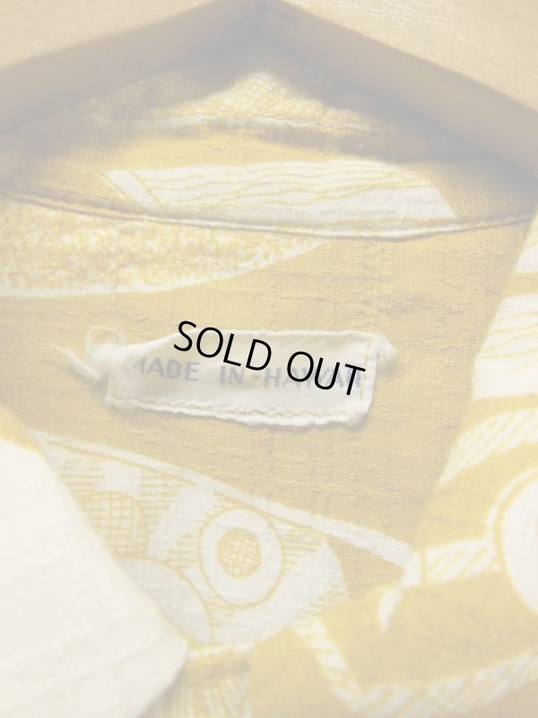 画像3: 50S 米国ハワイ製 ビンテージ MADE IN HAWAII タグカスリ コットン生地 ハワイアン アロハシャツ/M US古着 