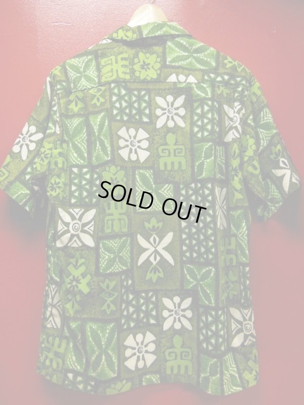 画像4: 50S60S 米国ハワイ製 ビンテージ MADE IN HAWAII 緑 コットン ハワイアン アロハシャツ/L US古着 
