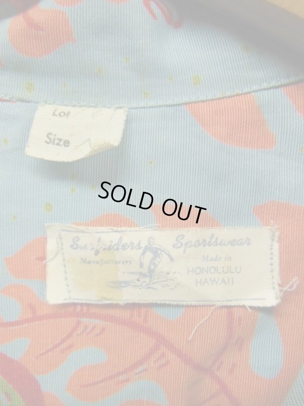 画像13: 1940'S〜 SURFRIDERS SPORTWEAR TROPICALFRUITS BORDER PRINTED HAWAIIAN SHIRT