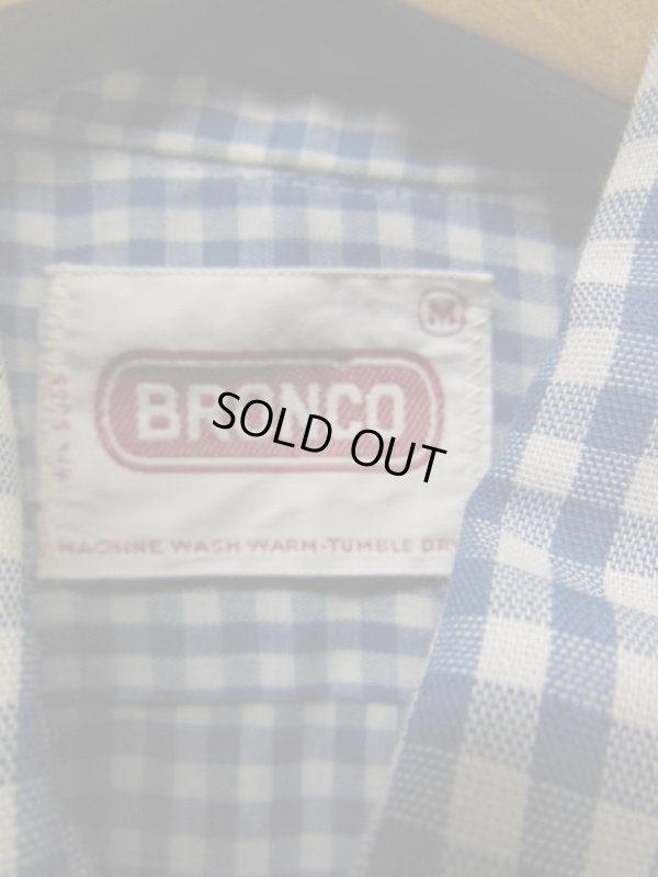 画像3: 70S80S ビンテージ BRONCO 青X白ギンガムチェック パーマネントプレス シャツ/M US古着