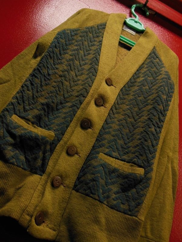 画像3: 1940'S DEADSTOCK SPORTWEAR TWO TONE PANEL COTTON KNIT CARDIGAN