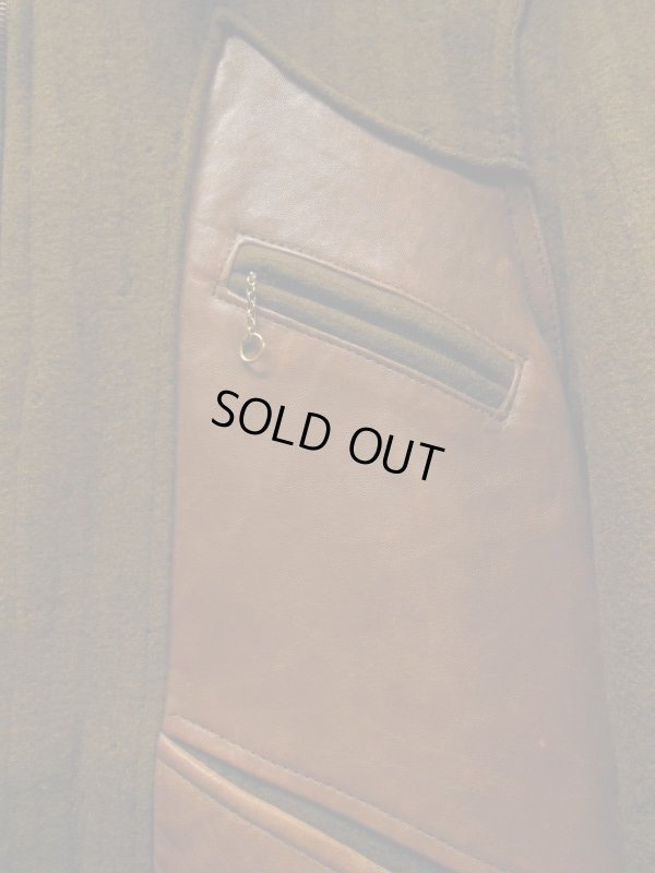 画像7: 1940'S UNKNOWN WOOL X LEATHER TWO TONE PANEL SPORTS JACKET