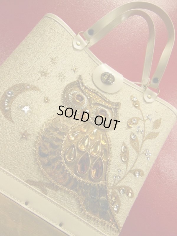 画像10: 1960'S ENID COLLINS STYLE OWL JEWELED BAG/BEIGE