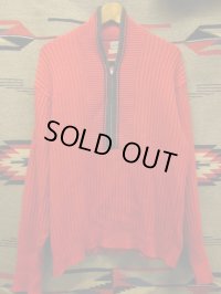 1950'S〜 WESTWOOD RED X BLACK SHAWL COLLAR HALF ZIP WOOL SWEATER SIZE/L