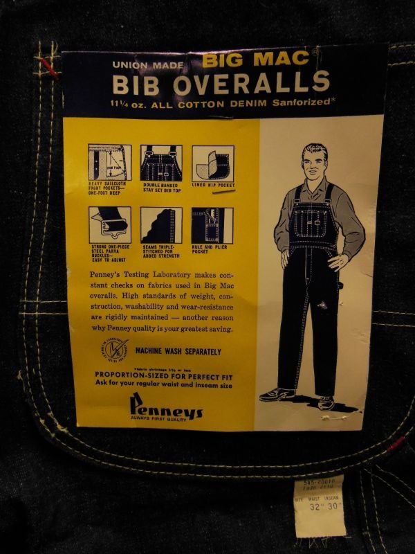 画像11: 1960'S DEADSTOCK BIG MAC 11-1/4OZ DENIM BIB OVERALLS SZ/32X30
