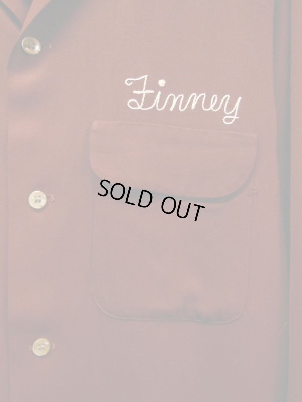 画像6: 1950'S SHAPELY "Kinney's MEN'S SHOP" BURGUNDY GABERDINE SHIRT SZ/M