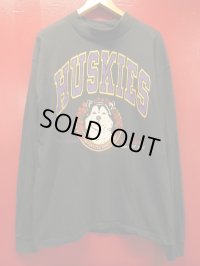 80S90S US古着 ビンテージ aワシントン州立大学ハスキーズ長袖Tシャツ/黒/LT