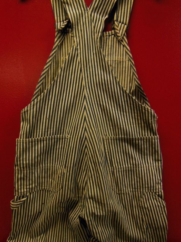 画像9: 1930'S DICKIES "WIRLING LOG SWASTIKA TAG" EXTRA STRIPE OVERALLS 34X32