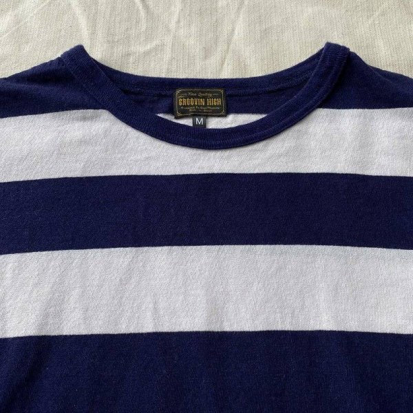画像2: The GROOVIN HIGH Vintage Style Ringer Cotton Stripe T-Shirt Navy/White