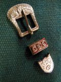 UNKNOWN NOS LONGHORN WESTERN BUCKLE 3 PIECES SET for 3/4" 18mm 