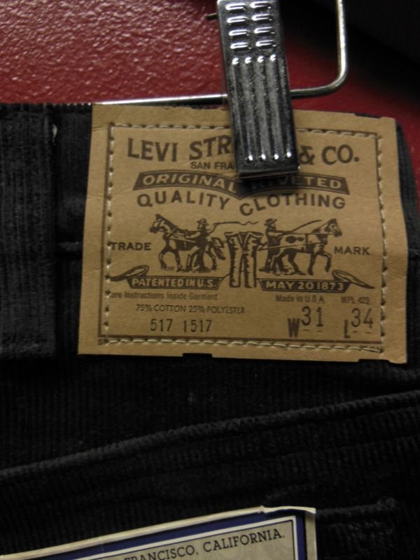 画像2: 1985'S DEADSTOCK LEVI'S 517-1517 CORDUROY PANTS 31X34 スミ黒ほぼ黒