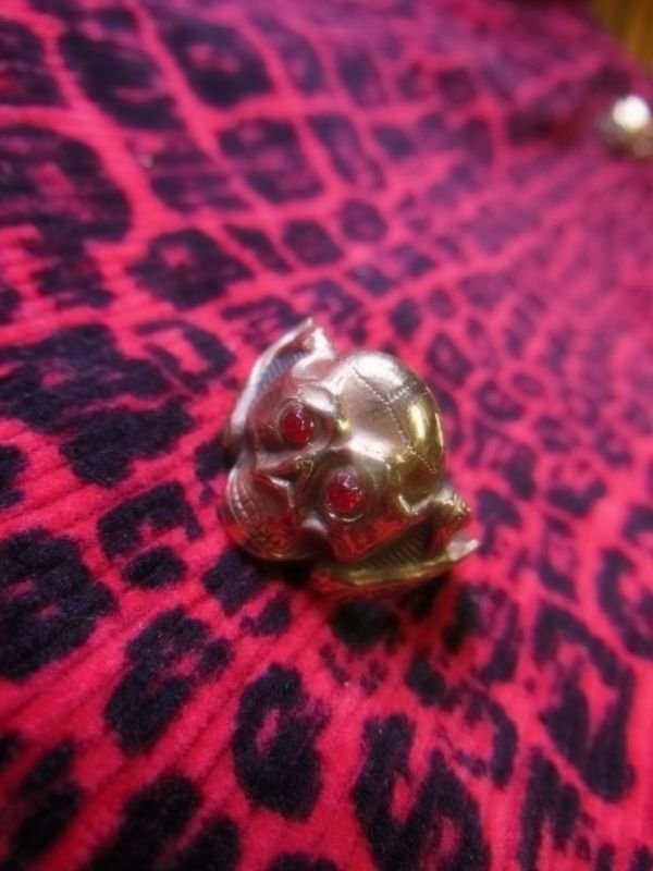 画像14: 1930'S REPRODUCTION OLD SKULL & CROSSBONES RING GLASS EYES/RED/BLUE/GREEN /MADE BY 1930'S ORIGINAL MOLD 