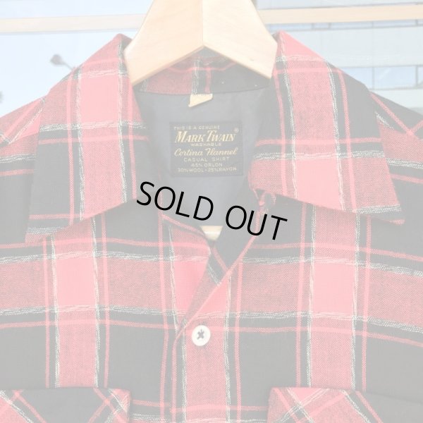 画像1: 1950'S MARK TWAIN RED,WHITE PLAID ACRYLIC WOOL SHIRT SZ/SMALL