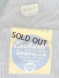 1950'S DEADSTOCK CARHARTT  HICKORY STRIPE OVERALLS W/TWO TONE TOOL APRON 34X32