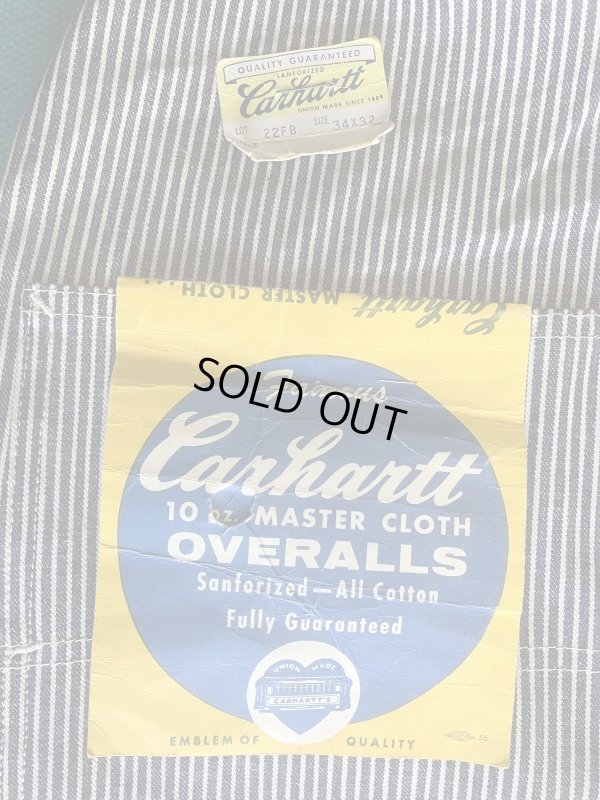 画像1: 1950'S DEADSTOCK CARHARTT  HICKORY STRIPE OVERALLS W/TWO TONE TOOL APRON 34X32