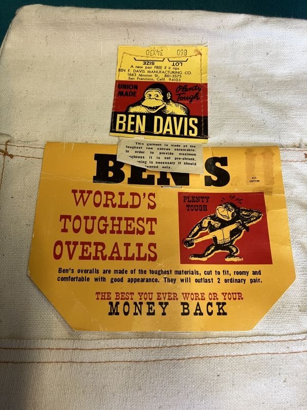 画像3: 1970'S DEAD STOCK BEN DAVIS CANVAS OVERALLS W/TOOL APRON /34X30/34X32 /生成 キャンバス オーバーオール エプロン付