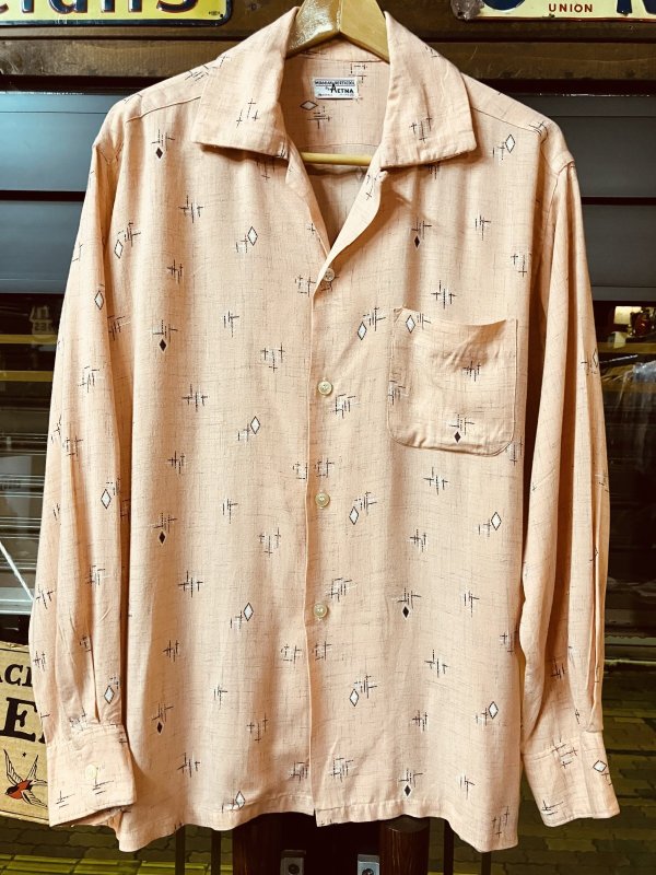 画像1: 1950'S MIAMIAN NORTHCOOL bｙATENA  ATOMIC FLECK PINK RAYON SHIRT SIZE/X-LARGE