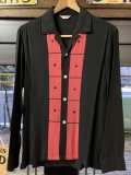 1950'S BUD BERMA BLACK X RED R'N'R RAYON SHIRT SIZE/MEDIUM