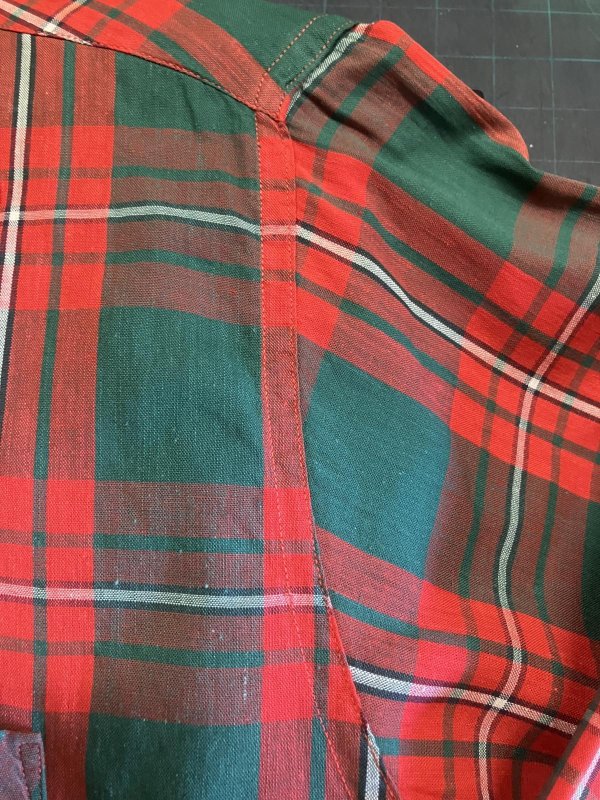 画像13: 1950'S OLD KENTUCKY GREEN X RED PLAID COTTON SHIRT SZ/MEDIUM