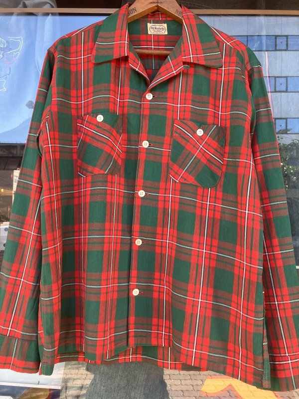 画像2: 1950'S OLD KENTUCKY GREEN X RED PLAID COTTON SHIRT SZ/MEDIUM