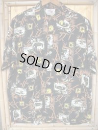 1950'S KAHANAMOKU BLACK RAYON HAWAIIAN SHIRT SZ/M
