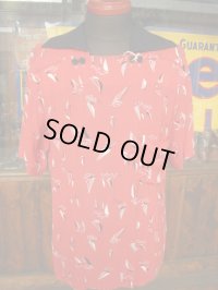 1950'S RED X BLACK RAYON PULLOVER SHIRT SZ/M