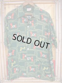 1950'S GANTNER ATOMIC PRINT RAYON SHIRT SZ/L