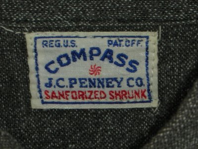 画像1: 1940'S J.C.PENNEY CO, COMPASS BLACK CHAMBRAY SHIRT 15-15 1/2